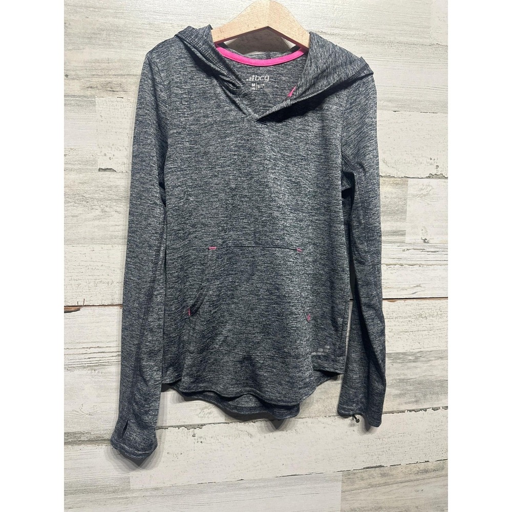 BCG Active Hoodie Girls M 8-10 Grey Pink Space Dye Thumbhole Pullover EUC